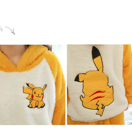 Jielur Warm Women Pajama Sets Winter Lady Long Sleeve Shirt+Pants Home suit Hooded Cartoon Print Thick Pijama Feminino