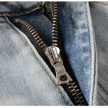 Men Crystal Holes Ripped Patchwork Jeans Streetwear Light Blue Denim Slim Skinny Pencil Pants Trousers PlatiNum