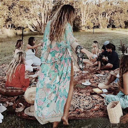TEELYNN Chiffon Floreale di Stampa Kimono A Maniche Lunghe beach boho Cover up Camicetta delle donne Dell'annata di estate Cardigan Magliette E Camicette Blusas shirt platinumshop