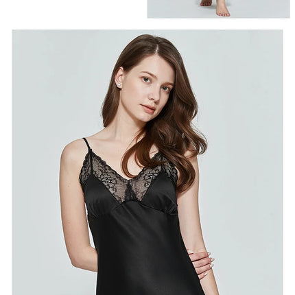 Camicia da Notte Sexy per Donne, Vestito Lungo in Seta Artificiale, Pigiama con Scollo a V Profondo, Vestaglia Femminile, Abbigliamento da Notte