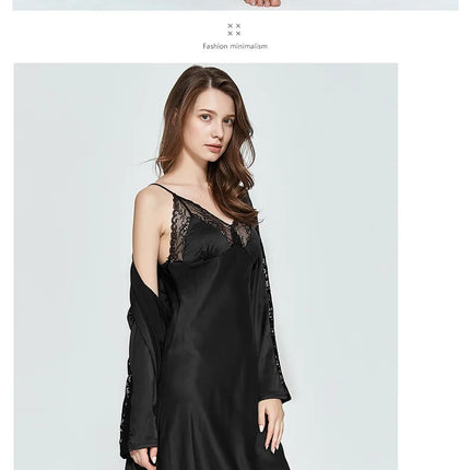 Camicia da Notte Sexy per Donne, Vestito Lungo in Seta Artificiale, Pigiama con Scollo a V Profondo, Vestaglia Femminile, Abbigliamento da Notte