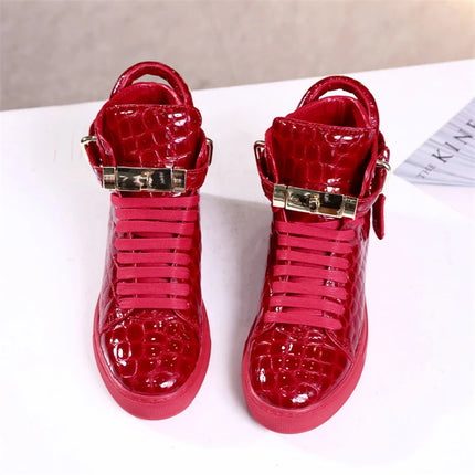 Women’s Genuine Cow Leather Flat Ankle Boots Stone Pattern Black High with Lace Sneakers Designer With Lock Luxury Brands Shoes