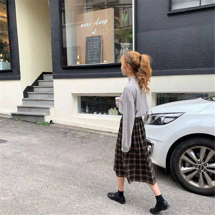 Vintage Wool Pleated Plaid Skirt Women High Waist Plus Size Long Skirt 2022 Autumn Winter Harajuku Female Party Skirt Streetwear PlatiNum