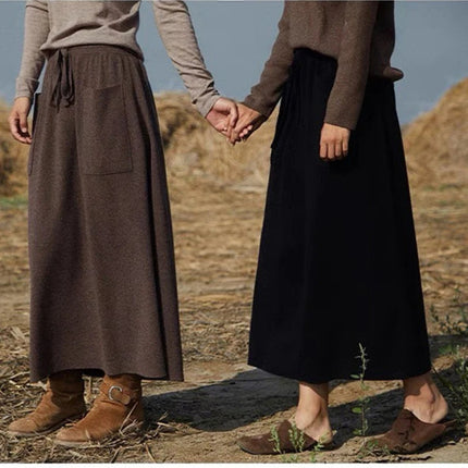 25 New arrivals women's 100% wool skirts, women's autumn and winter long loose and comfortable knit bottoming cashmere skirts, PlatiNum