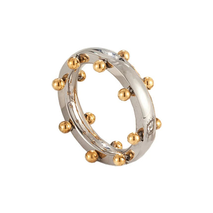 Set di gioielli di lusso Bracciale rigido in acciaio inossidabile Anello da dito Orecchini a cerchio con mini sfere per regali di gioielli di moda da donna platinumshop