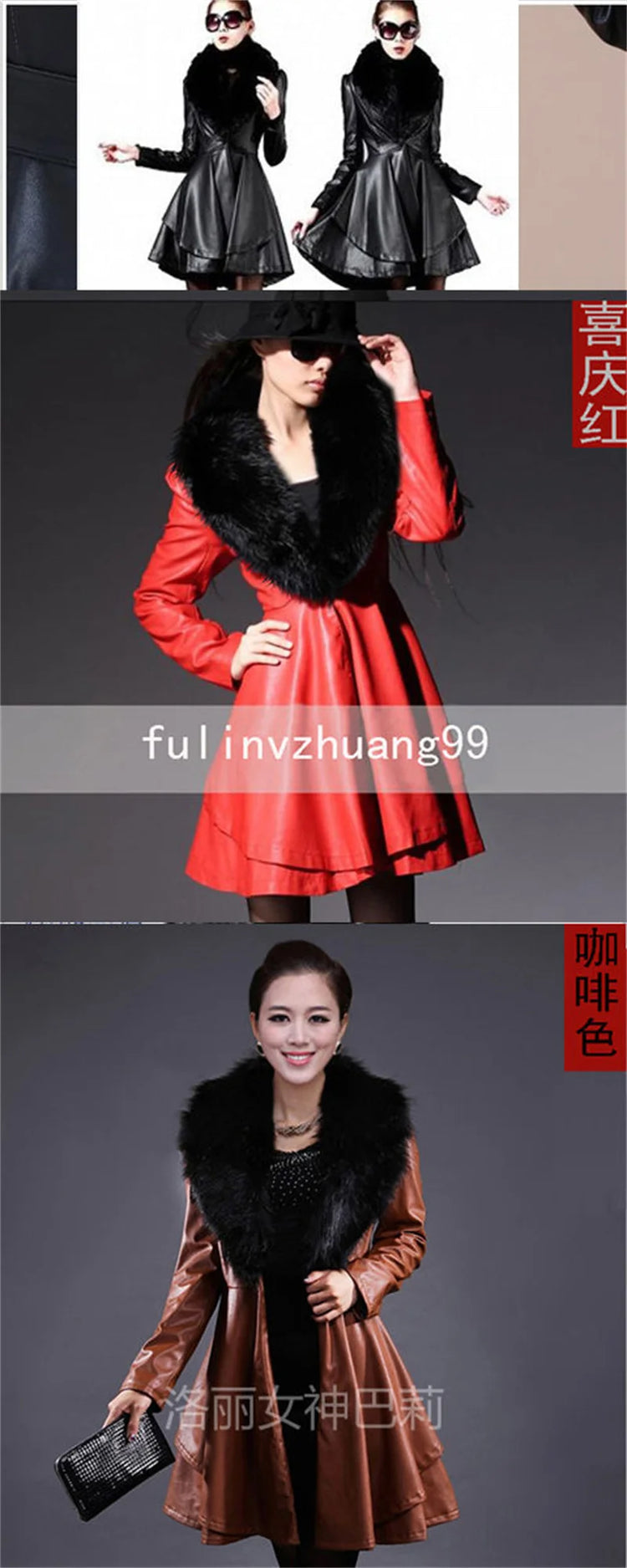 PU Leather Long Leather Jacket Women's Fur Collar Removable Coat Faux Leather Slim Female Temperament Leather Windbreaker Black