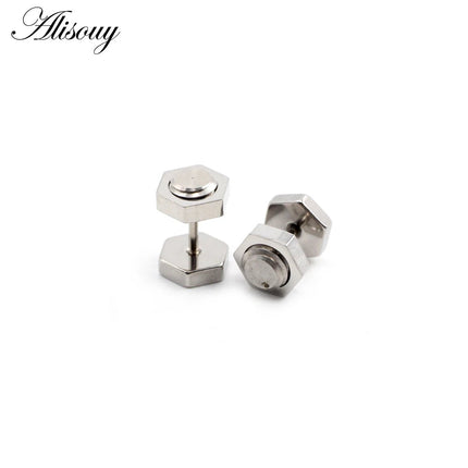 Alisouy 2 pz Nuovo Unisex Gotico Punk Rock In Acciaio Inox Esagono Vite Del Chiodo Delle Donne Degli Uomini Dell'orecchio Orecchini Con Perno Penetranti Gioielli Per Il Corpo platinumshop