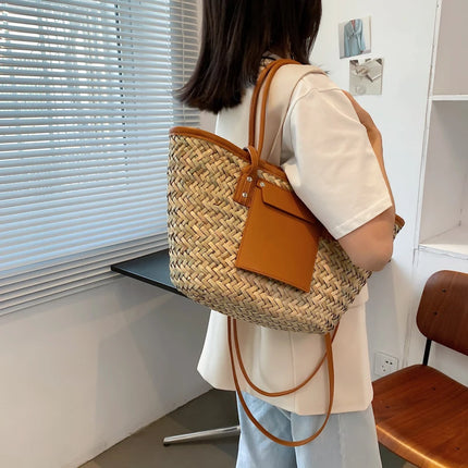 Borse estive in paglia da donna di alta qualità Borse a tracolla da donna alla moda Borsa da spiaggia tote femminile di grande capacità di design
