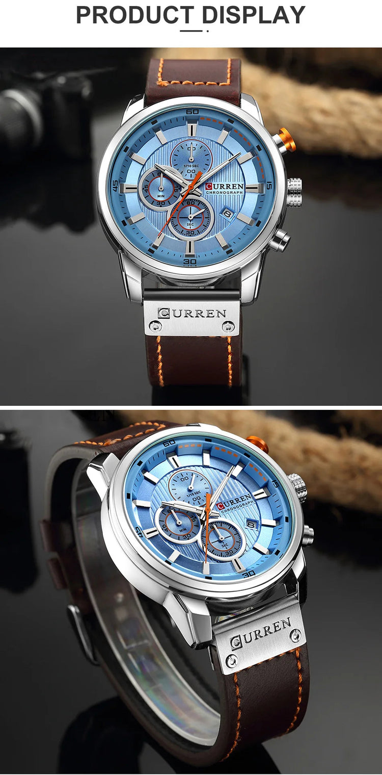 CURREN orologio da uomo in pelle orologi sportivi da uomo esercito militare orologio da polso al quarzo cronografo orologio maschile Relogio Masculino platinumshop