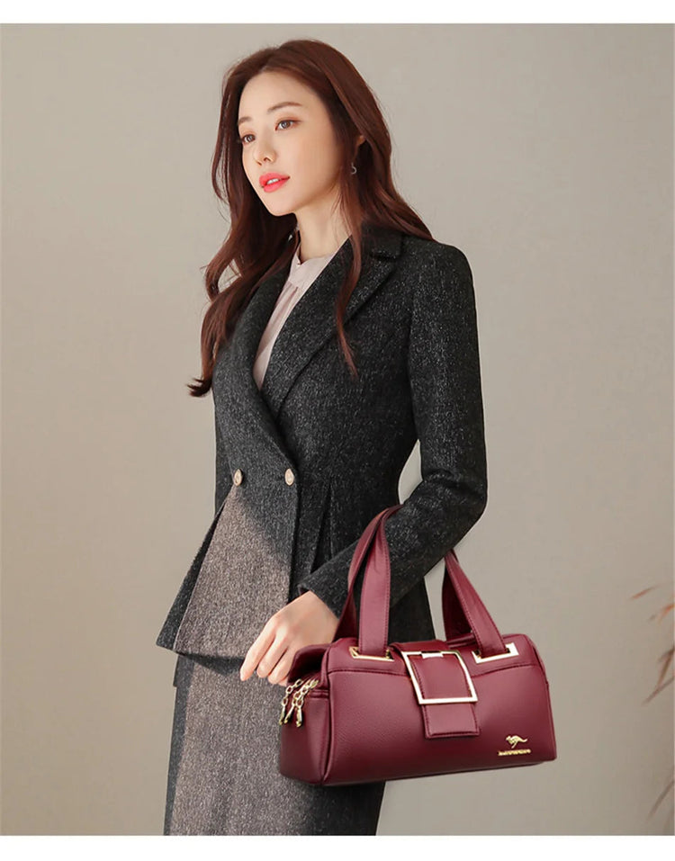 Women Multi-layers Top-handle Bag Quality Leather Handbags Purses Female Luxury Designer Large Capacity Boston Ladies Sac A Main PlatiNum