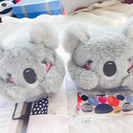 Cute Pink Gray Koala Cartoon Animal Plush Slippers Female Winter Warm Koala Home Woman Slipper