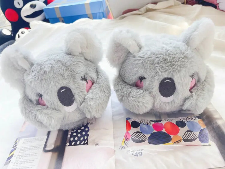 Cute Pink Gray Koala Cartoon Animal Plush Slippers Female Winter Warm Koala Home Woman Slipper