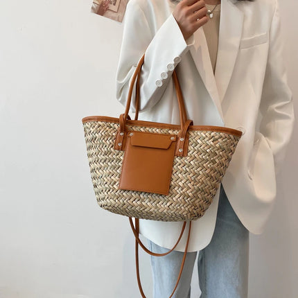 Borse estive in paglia da donna di alta qualità Borse a tracolla da donna alla moda Borsa da spiaggia tote femminile di grande capacità di design