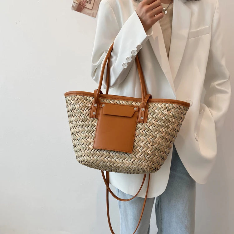 Borse estive in paglia da donna di alta qualità Borse a tracolla da donna alla moda Borsa da spiaggia tote femminile di grande capacità di design