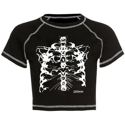 Y2K Black Sweet Girl Slim Skull Print Funny Graphic Vintage Clothes Crop Top E-girl