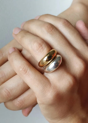e-Manco Fashion Simple Stainless Steel Rings for Women Arc Rings Jewellery Geometric Ring Size 5 6 7 8 PlatiNum