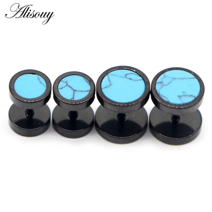 Alisouy 2 pz Acciaio Inossidabile Double Sided Rotondo Pietra Manubri Uomo Donna Vite Stud Bilanciere Orecchini Penetranti Spina per L'orecchio Finto platinumshop