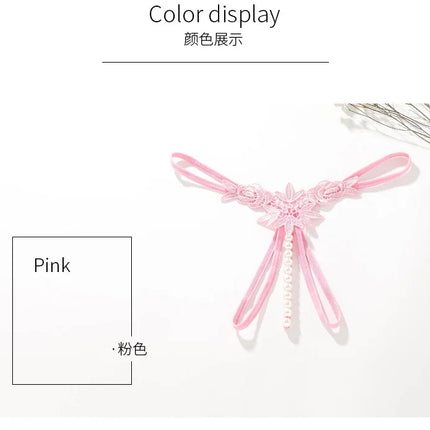 Women Lace Panties Thongs Pearl Pendant Embroidery G-String T-Back Briefs Underwear Hollow Ladies Panties Sexy Lingerie Knickers