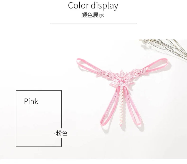 Women Lace Panties Thongs Pearl Pendant Embroidery G-String T-Back Briefs Underwear Hollow Ladies Panties Sexy Lingerie Knickers