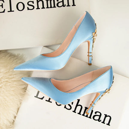 Moda mujer tacones altos bajos de aguja boda/fiesta zapatos de salón de señora primavera/otoño calzado femenino clásico calzado de mujer