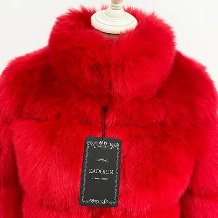 ZADORIN Fashion Cropped Faux Fur Coat Woman Warm Stand Fur Collar Slim Fluffy Fur Jacket Woman Tops Winter Fur Coats Streetwear
