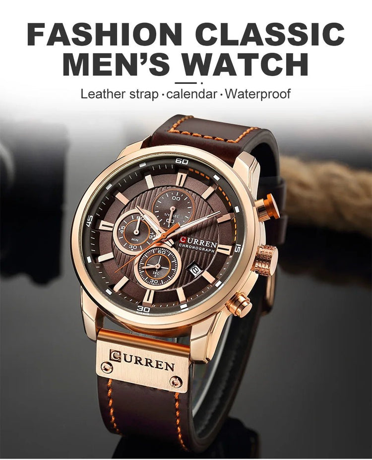 CURREN orologio da uomo in pelle orologi sportivi da uomo esercito militare orologio da polso al quarzo cronografo orologio maschile Relogio Masculino platinumshop