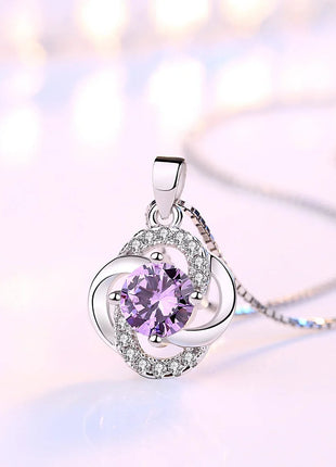 Collane e pendenti da donna in argento sterling 925 con ametista a forma di fiore, gioielli alla moda per matrimoni e feste. PlatiNum