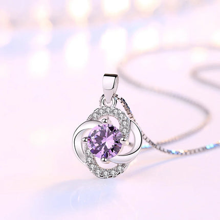 Collane e pendenti da donna in argento sterling 925 con ametista a forma di fiore, gioielli alla moda per matrimoni e feste. PlatiNum