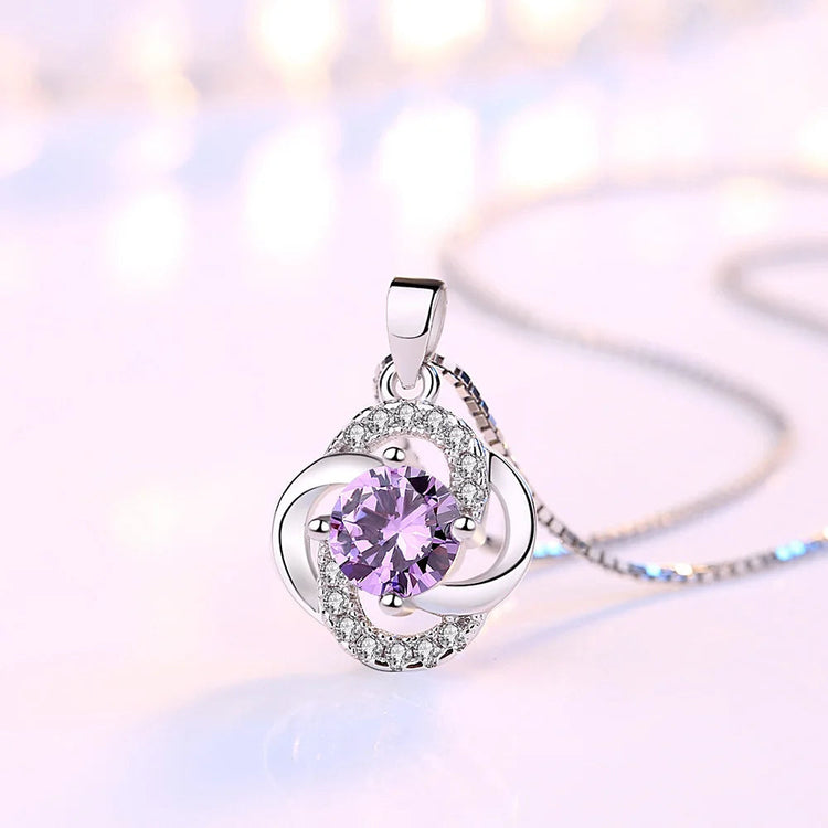 Collane e pendenti da donna in argento sterling 925 con ametista a forma di fiore, gioielli alla moda per matrimoni e feste. PlatiNum