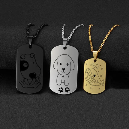 Custom Pictures Photo Necklace for Women Stainless Steel Engrave Family Name Plate Neck Pendant Dog ID name Tag Gifts Punk Rock PlatiNum