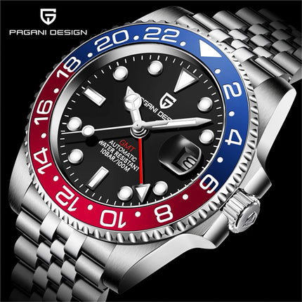 PAGANI DESIGN 2026 40MM Orologio Automatico di Lusso da Uomo GMT con Ghiera in Ceramica, Cinturino Jubilee, Vetro Zaffiro, Impermeabile