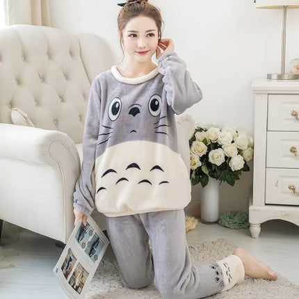 New 2025 Autumn Winter Warm Flannel Women Pijama Sets Thick Coral Velvet Long Sleeve Cute Sleepwear Set Thin Flannel Pajamas Set