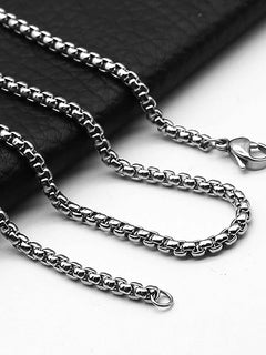 1Pc Stainless Steel Square Rolo Stainless Steel Chain Necklace Round Box Necklace Men Women Width 2m