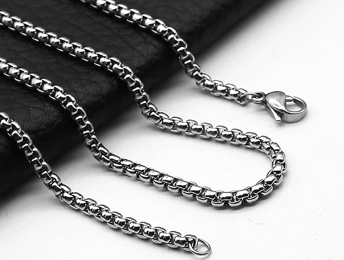 1Pc Stainless Steel Square Rolo Stainless Steel Chain Necklace Round Box Necklace Men Women Width 2mm-5mm PlatiNum