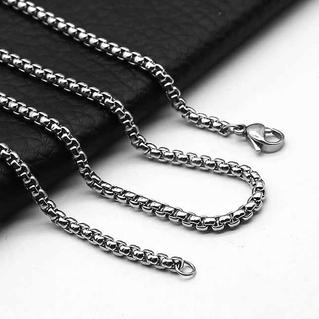 1Pc Stainless Steel Square Rolo Stainless Steel Chain Necklace Round Box Necklace Men Women Width 2mm-5mm PlatiNum