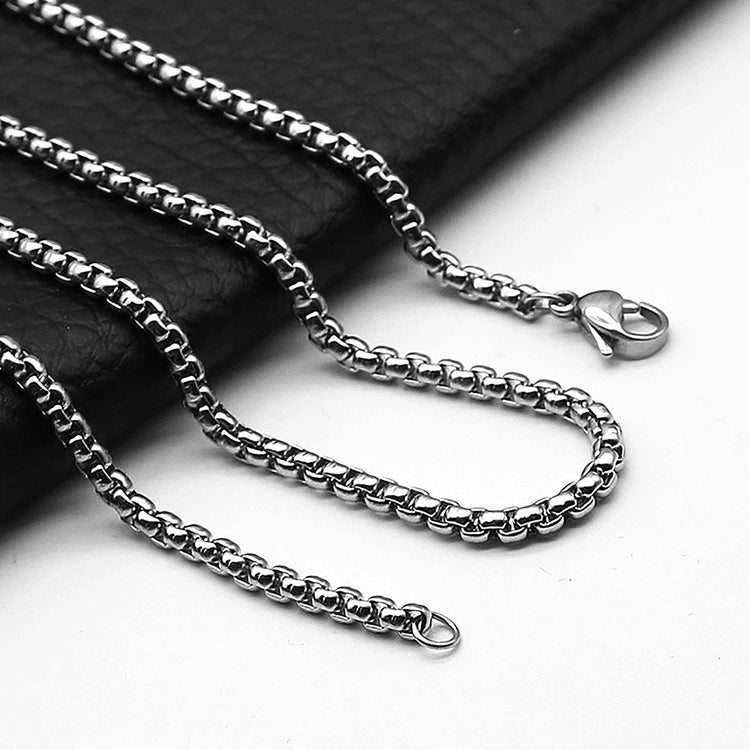 1Pc Stainless Steel Square Rolo Stainless Steel Chain Necklace Round Box Necklace Men Women Width 2mm-5mm PlatiNum