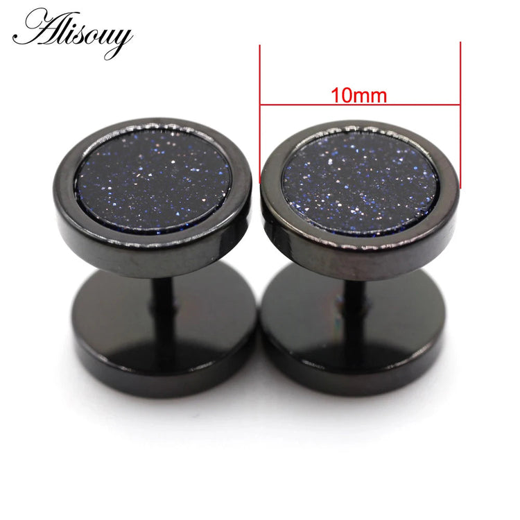 Alisouy 2 pz Acciaio Inossidabile Double Sided Rotondo Pietra Manubri Uomo Donna Vite Stud Bilanciere Orecchini Penetranti Spina per L'orecchio Finto platinumshop