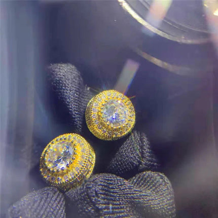 Female Austrian Crystal Round Earring White Gold Yellow Gold Color White Zircon Hip Hop Wedding Stud Earrings For Women Jewelry PlatiNum