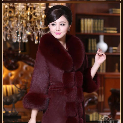 Vintage 2026 New Autumn Winter Female Mid-Long Fleece Overcoat Faux Fur Fox Fur Collar Mink Fur Coat Thicken Elegant 408