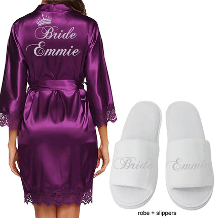 Data personalizzata Nome Kimono in pizzo Abito da donna Matrimonio Sposa Abiti da damigella d'onore Addio al nubilato Preparewear