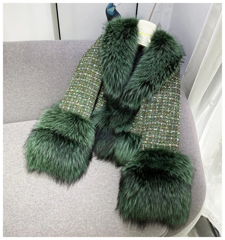 Female Winter ThickCotton Thin Short Woolen Jacket Women New Slim Imported Whole Skin Red Fox Fur Collar Imitation Fur Coat A863