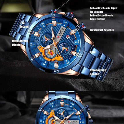 CURREN orologio da uomo orologi da uomo al quarzo sportivi di lusso delle migliori marche orologio da polso cronografo impermeabile in acciaio pieno da uomo Relogio Masculino platinumshop