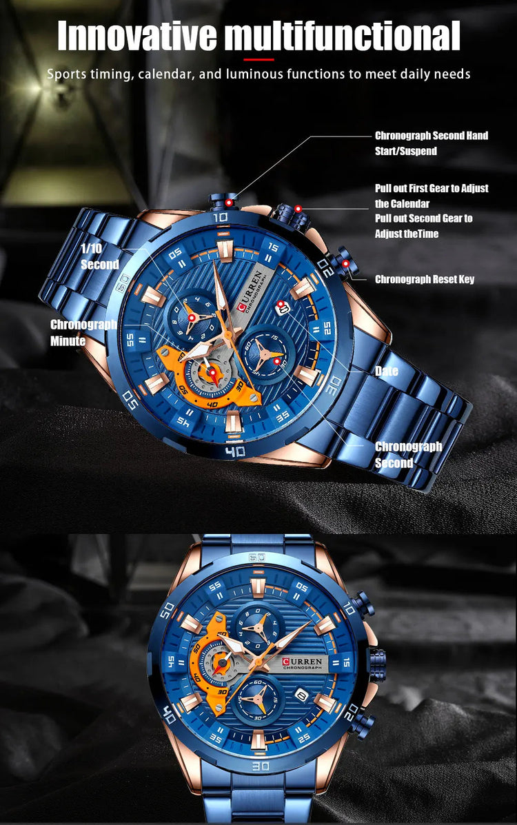 CURREN orologio da uomo orologi da uomo al quarzo sportivi di lusso delle migliori marche orologio da polso cronografo impermeabile in acciaio pieno da uomo Relogio Masculino platinumshop
