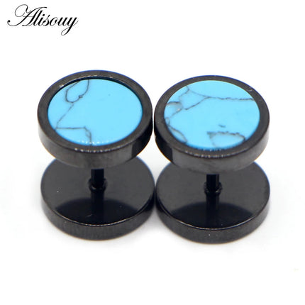 Alisouy 2 pz Acciaio Inossidabile Double Sided Rotondo Pietra Manubri Uomo Donna Vite Stud Bilanciere Orecchini Penetranti Spina per L'orecchio Finto platinumshop