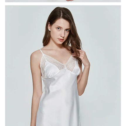 Camicia da Notte Sexy per Donne, Vestito Lungo in Seta Artificiale, Pigiama con Scollo a V Profondo, Vestaglia Femminile, Abbigliamento da Notte