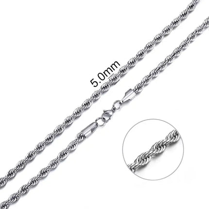 Jiayiqi 2mm-7mm Rope Chain Necklace Stainless Steel Never Fade Waterproof Choker Men Women Jewelry Silver Color Chains Gift PlatiNum