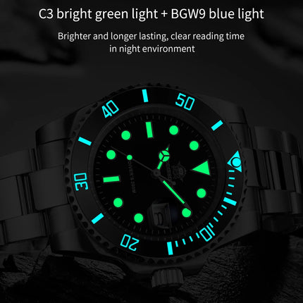 ADDIESDIVE Classic Men's Business and Leisure Quartz Watch 200m Waterproof 316L Stainless Steel Sports Night Light Diving Watch