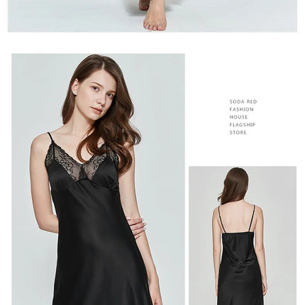 Camicia da Notte Sexy per Donne, Vestito Lungo in Seta Artificiale, Pigiama con Scollo a V Profondo, Vestaglia Femminile, Abbigliamento da Notte