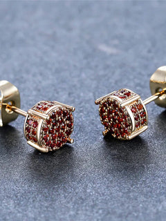 Luxury Full Crystal Round Earrings White Gold Yellow Gold Color White Zircon Stone Wedding Stud Earrings For Women Men Jewelry