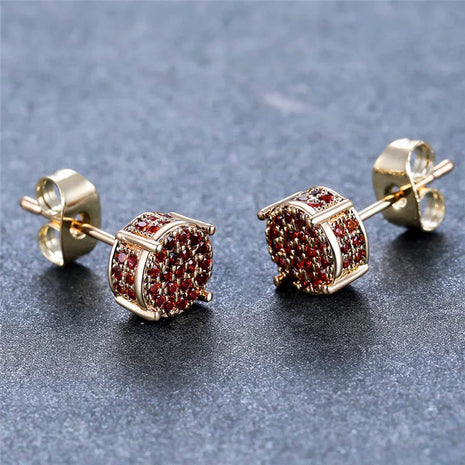 Luxury Full Crystal Round Earrings White Gold Yellow Gold Color White Zircon Stone Wedding Stud Earrings For Women Men Jewelry PlatiNum